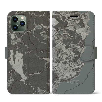 【富戸（静岡県）】地図柄iPhoneケース（手帳タイプ）モノトーン・iPhone 11 Pro 用