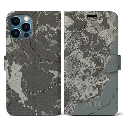 【富戸（静岡県）】地図柄iPhoneケース（手帳タイプ）モノトーン・iPhone 12 / 12 Pro 用