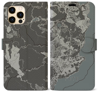 【富戸（静岡県）】地図柄iPhoneケース（手帳タイプ）モノトーン・iPhone 12 Pro Max 用