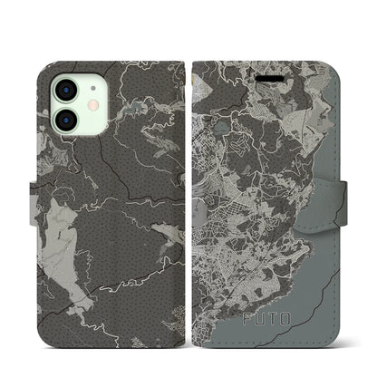 【富戸（静岡県）】地図柄iPhoneケース（手帳タイプ）モノトーン・iPhone 12 mini 用