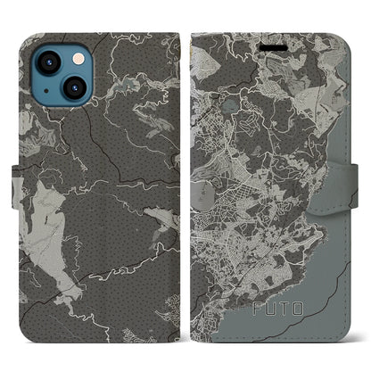 【富戸（静岡県）】地図柄iPhoneケース（手帳タイプ）モノトーン・iPhone 13 用