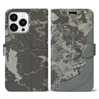 【富戸（静岡県）】地図柄iPhoneケース（手帳タイプ）モノトーン・iPhone 13 Pro 用