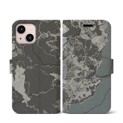 【富戸（静岡県）】地図柄iPhoneケース（手帳タイプ）モノトーン・iPhone 13 mini 用