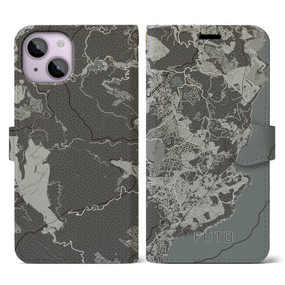 【富戸（静岡県）】地図柄iPhoneケース（手帳タイプ）モノトーン・iPhone 14 用