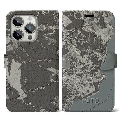 【富戸（静岡県）】地図柄iPhoneケース（手帳タイプ）モノトーン・iPhone 15 Pro 用