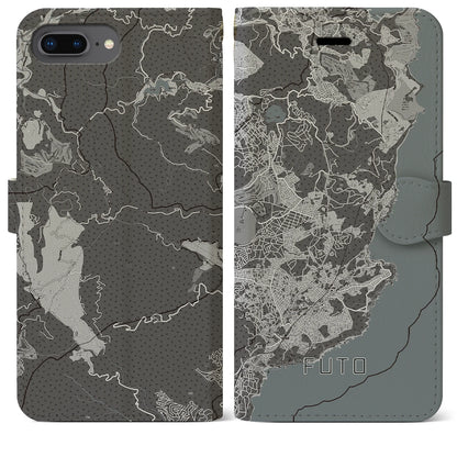 【富戸（静岡県）】地図柄iPhoneケース（手帳タイプ）モノトーン・iPhone 8Plus /7Plus / 6sPlus / 6Plus 用