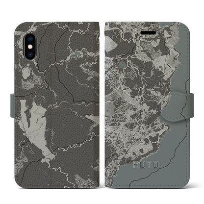 【富戸（静岡県）】地図柄iPhoneケース（手帳タイプ）モノトーン・iPhone XS / X 用