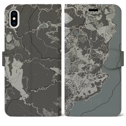 【富戸（静岡県）】地図柄iPhoneケース（手帳タイプ）モノトーン・iPhone XS Max 用
