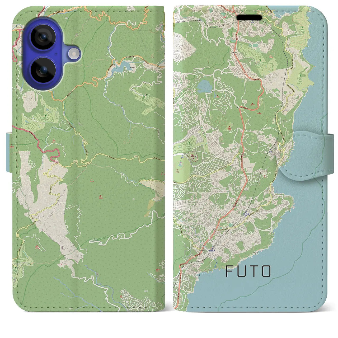 【富戸（静岡県）】地図柄iPhoneケース（手帳タイプ）ナチュラル・iPhone 16 Pro Max 用