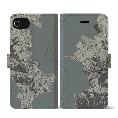 【富津（千葉県）】地図柄iPhoneケース（手帳タイプ）モノトーン・iPhone SE（第3 / 第2世代） / 8 / 7 / 6s / 6 用