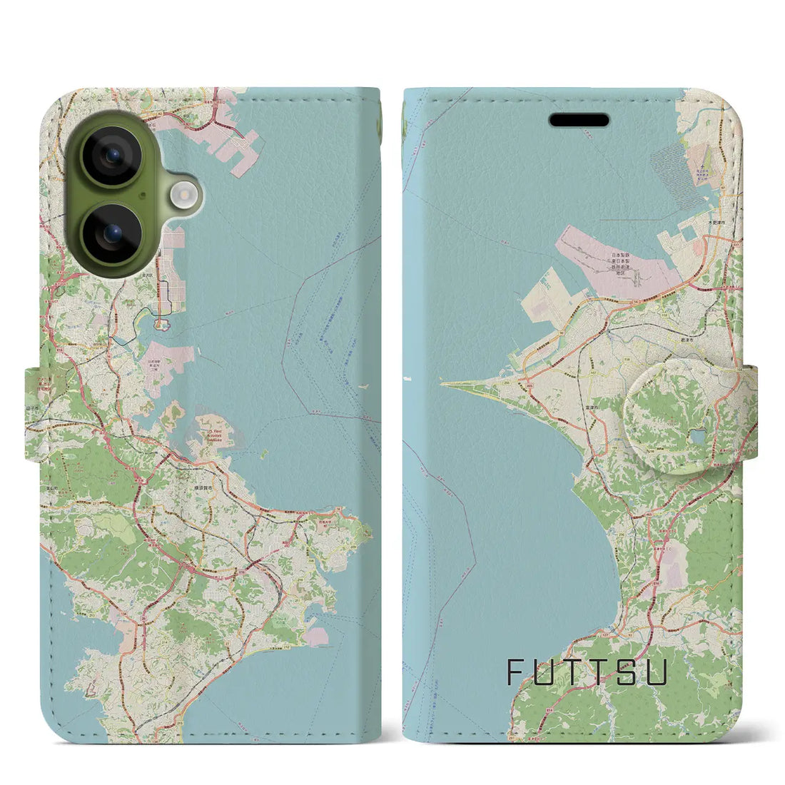 【富津（千葉県）】地図柄iPhoneケース（手帳タイプ）ナチュラル・iPhone 17 Pro Max 用