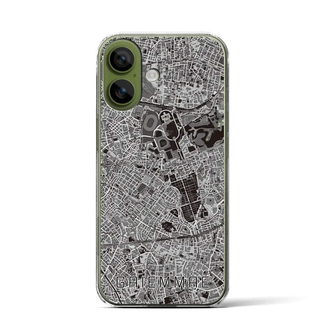 【外苑前(東京都)】地図柄iPhoneケース(クリアタイプ)モノトーン・iPhone 17 Pro Max 用