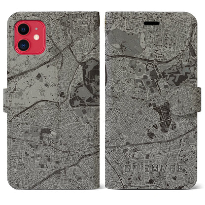 【外苑前（東京都）】地図柄iPhoneケース（手帳タイプ）モノトーン・iPhone 11 用