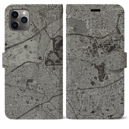 【外苑前（東京都）】地図柄iPhoneケース（手帳タイプ）モノトーン・iPhone 11 Pro Max 用