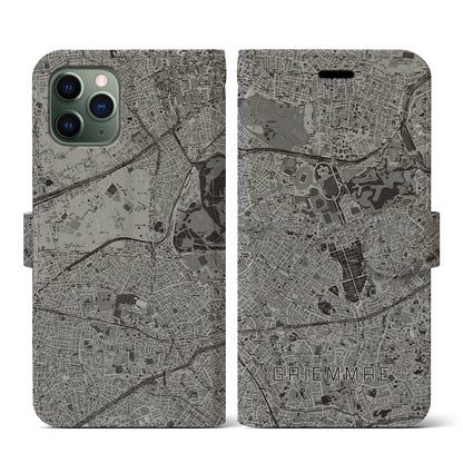 【外苑前（東京都）】地図柄iPhoneケース（手帳タイプ）モノトーン・iPhone 11 Pro 用