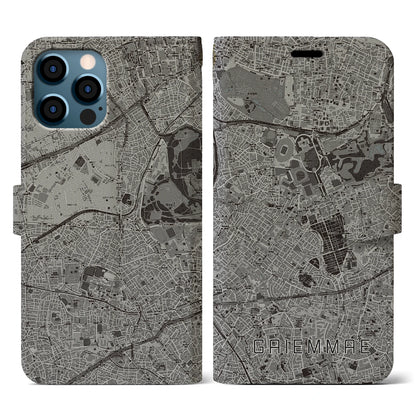 【外苑前（東京都）】地図柄iPhoneケース（手帳タイプ）モノトーン・iPhone 12 / 12 Pro 用