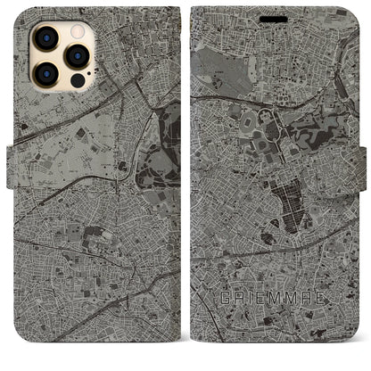 【外苑前（東京都）】地図柄iPhoneケース（手帳タイプ）モノトーン・iPhone 12 Pro Max 用