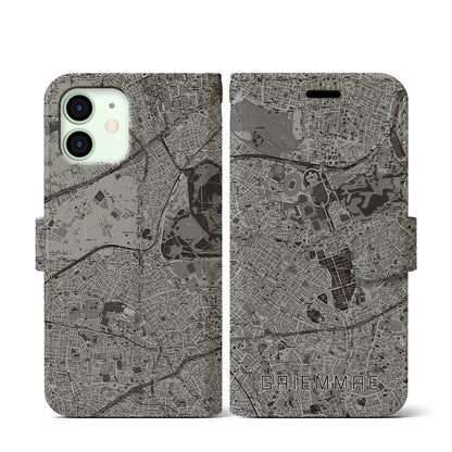 【外苑前（東京都）】地図柄iPhoneケース（手帳タイプ）モノトーン・iPhone 12 mini 用