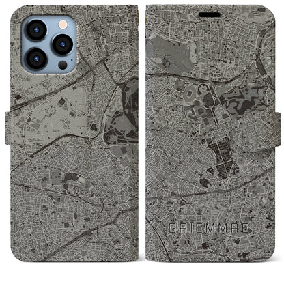 【外苑前（東京都）】地図柄iPhoneケース（手帳タイプ）モノトーン・iPhone 13 Pro Max 用