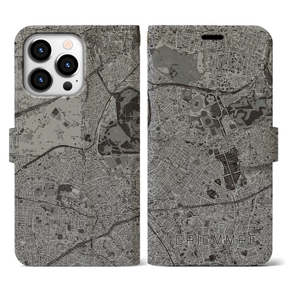 【外苑前（東京都）】地図柄iPhoneケース（手帳タイプ）モノトーン・iPhone 13 Pro 用