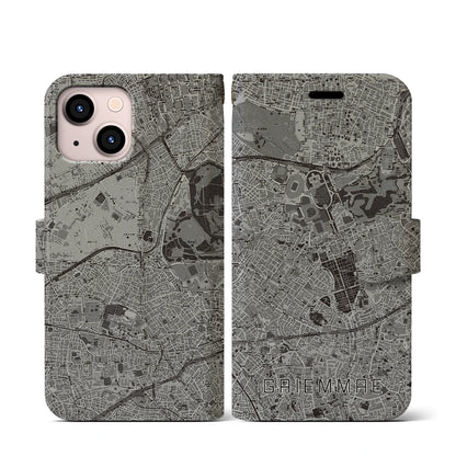 【外苑前（東京都）】地図柄iPhoneケース（手帳タイプ）モノトーン・iPhone 13 mini 用