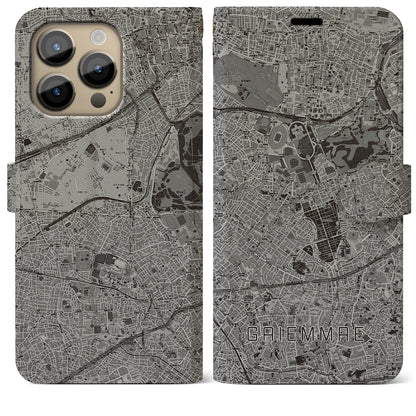 【外苑前（東京都）】地図柄iPhoneケース（手帳タイプ）モノトーン・iPhone 14 Pro Max 用