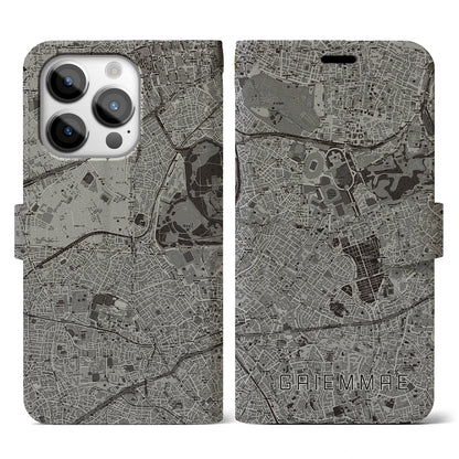 【外苑前（東京都）】地図柄iPhoneケース（手帳タイプ）モノトーン・iPhone 14 Pro 用