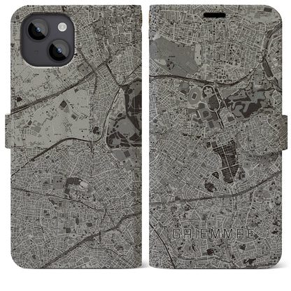 【外苑前（東京都）】地図柄iPhoneケース（手帳タイプ）モノトーン・iPhone 14 Plus 用