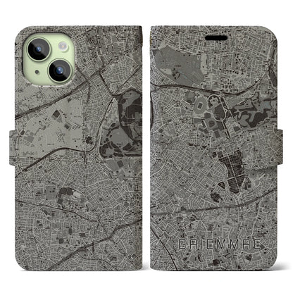 【外苑前（東京都）】地図柄iPhoneケース（手帳タイプ）モノトーン・iPhone 15 用