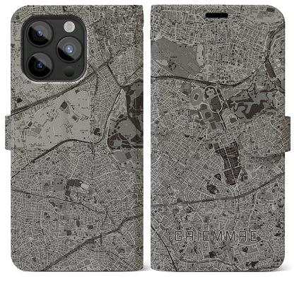 【外苑前（東京都）】地図柄iPhoneケース（手帳タイプ）モノトーン・iPhone 15 Pro Max 用