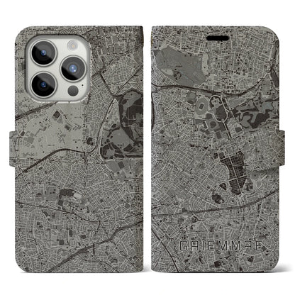 【外苑前（東京都）】地図柄iPhoneケース（手帳タイプ）モノトーン・iPhone 15 Pro 用