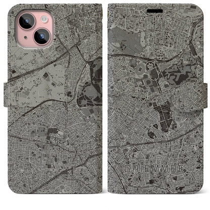 【外苑前（東京都）】地図柄iPhoneケース（手帳タイプ）モノトーン・iPhone 15 Plus 用