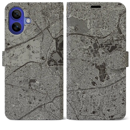 【外苑前（東京都）】地図柄iPhoneケース（手帳タイプ）モノトーン・iPhone 16 Pro Max 用