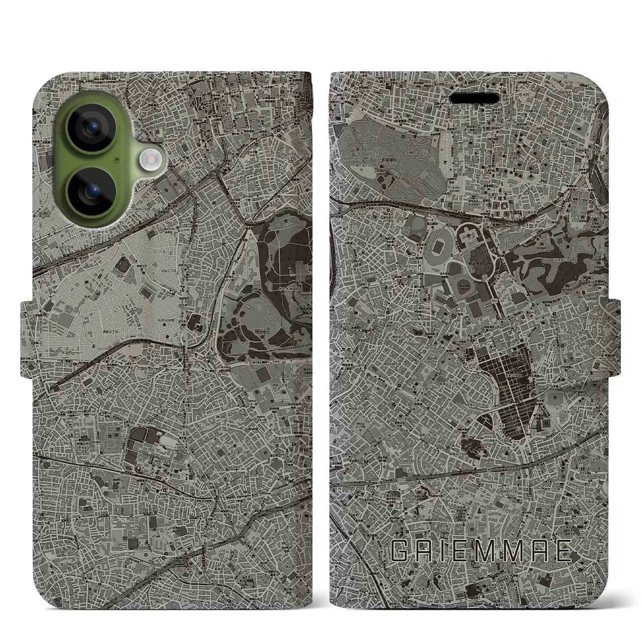 【外苑前（東京都）】地図柄iPhoneケース（手帳タイプ）