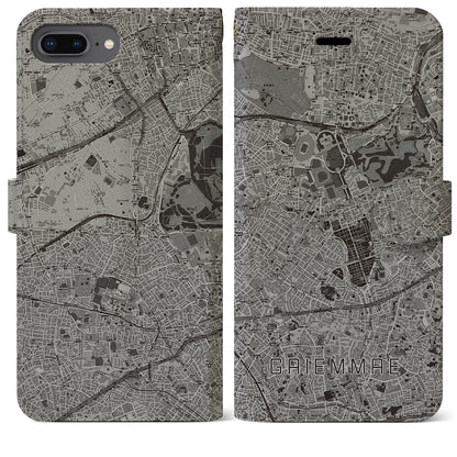 【外苑前（東京都）】地図柄iPhoneケース（手帳タイプ）モノトーン・iPhone 8Plus /7Plus / 6sPlus / 6Plus 用