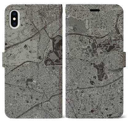 【外苑前（東京都）】地図柄iPhoneケース（手帳タイプ）モノトーン・iPhone XS Max 用