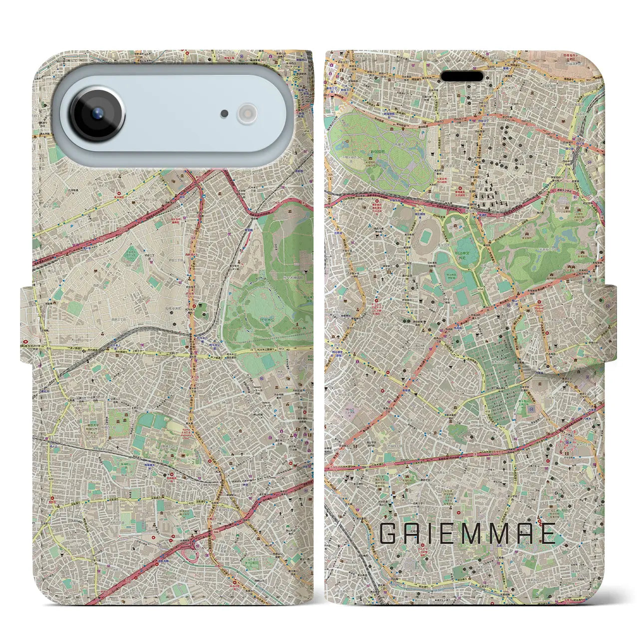 【外苑前（東京都）】地図柄iPhoneケース（手帳タイプ）