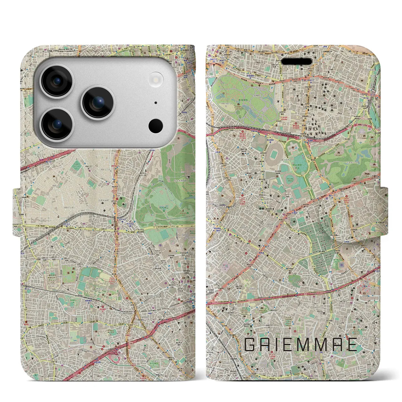 【外苑前（東京都）】地図柄iPhoneケース（手帳タイプ）