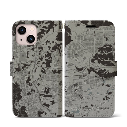 【学研奈良登美ヶ丘（奈良県）】地図柄iPhoneケース（手帳タイプ）モノトーン・iPhone 13 mini 用