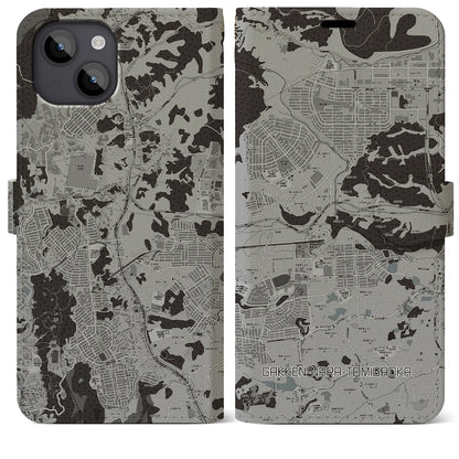 【学研奈良登美ヶ丘（奈良県）】地図柄iPhoneケース（手帳タイプ）モノトーン・iPhone 14 Plus 用