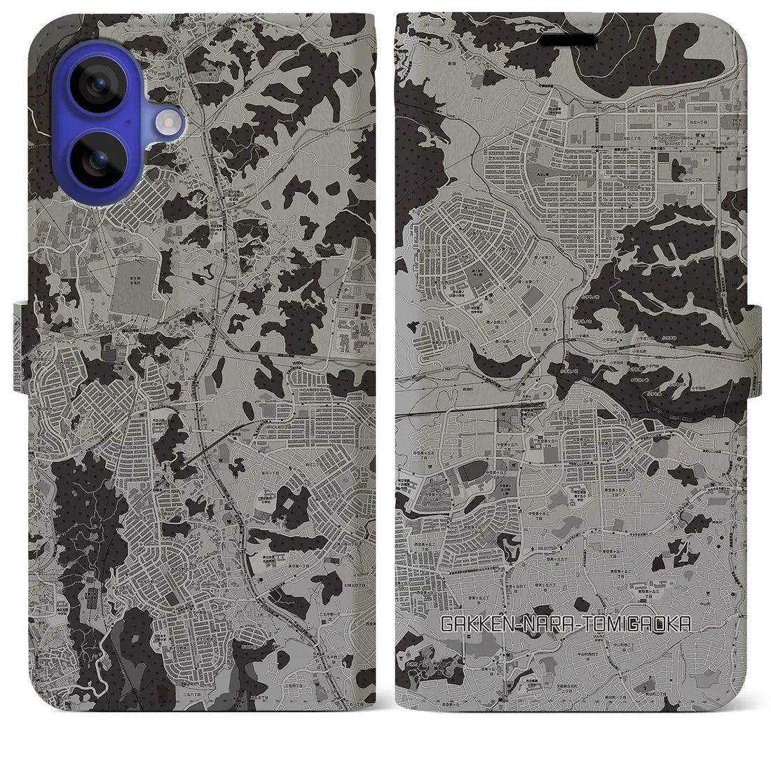 【学研奈良登美ヶ丘(奈良県)】地図柄iPhoneケース(手帳タイプ)モノトーン・iPhone 16 Pro Max 用