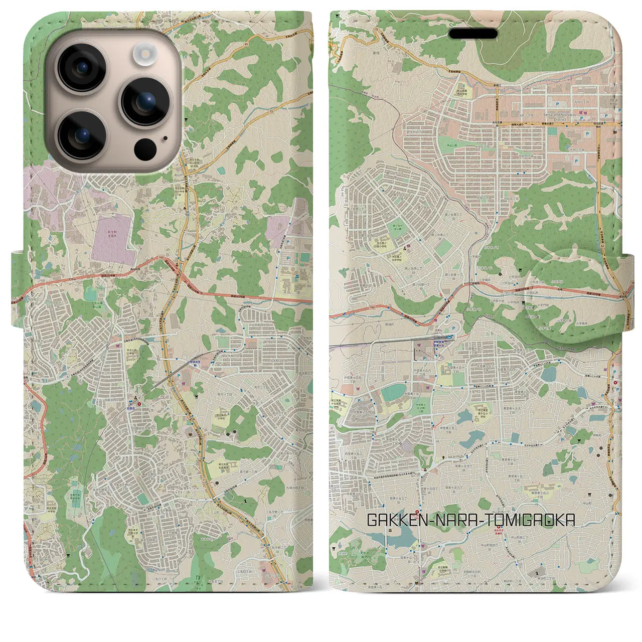 【学研奈良登美ヶ丘（奈良県）】地図柄iPhoneケース（手帳タイプ）ナチュラル・iPhone 16 Plus 用