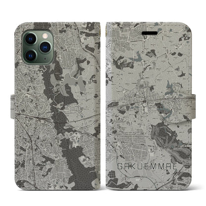 【学園前（奈良県）】地図柄iPhoneケース（手帳タイプ）モノトーン・iPhone 11 Pro 用