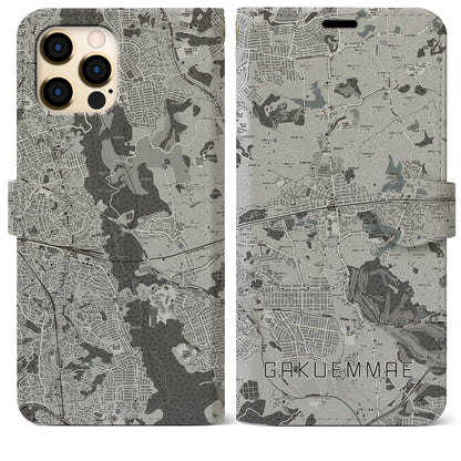 【学園前（奈良県）】地図柄iPhoneケース（手帳タイプ）モノトーン・iPhone 12 Pro Max 用