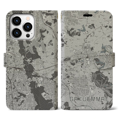 【学園前（奈良県）】地図柄iPhoneケース（手帳タイプ）モノトーン・iPhone 13 Pro 用