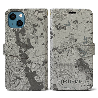 【学園前（奈良県）】地図柄iPhoneケース（手帳タイプ）モノトーン・iPhone 13 用