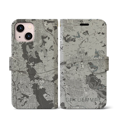 【学園前（奈良県）】地図柄iPhoneケース（手帳タイプ）モノトーン・iPhone 13 mini 用