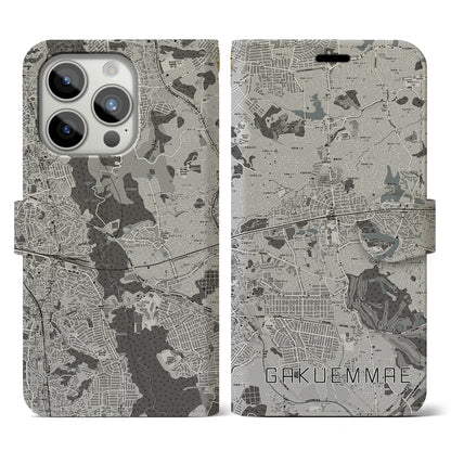 【学園前（奈良県）】地図柄iPhoneケース（手帳タイプ）モノトーン・iPhone 15 Pro 用