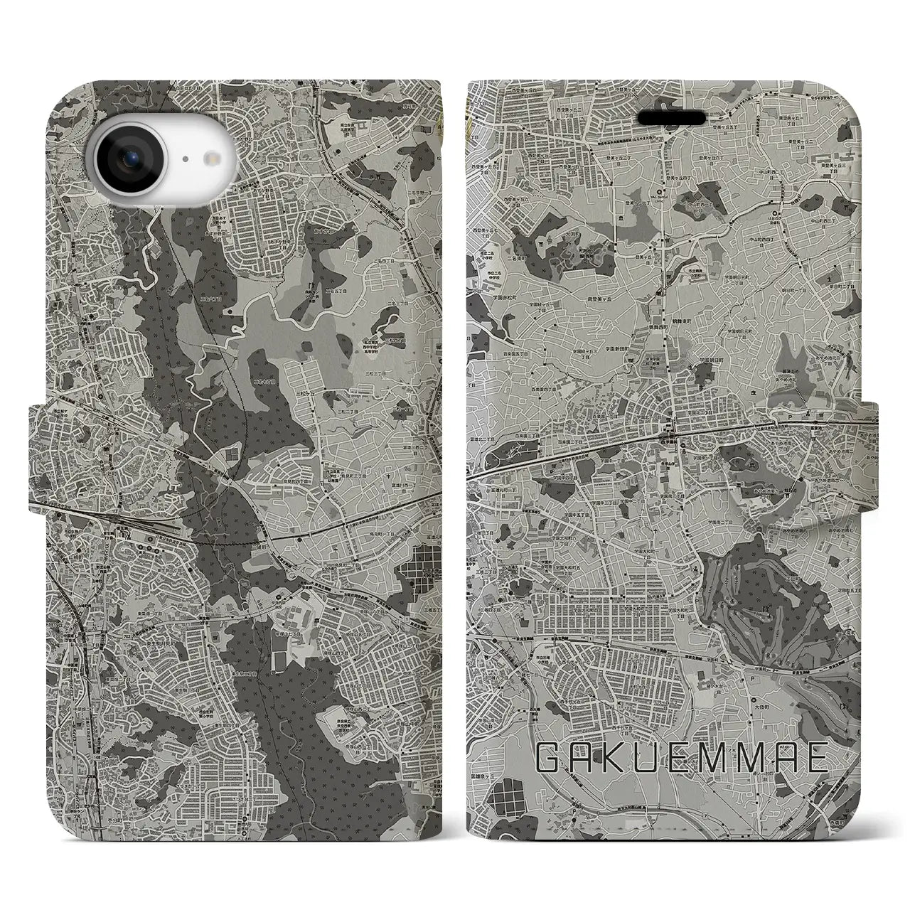 【学園前（奈良県）】地図柄iPhoneケース（手帳タイプ）