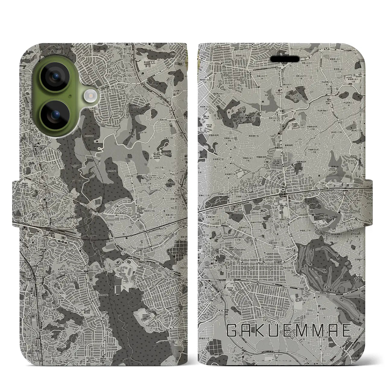 【学園前（奈良県）】地図柄iPhoneケース（手帳タイプ）